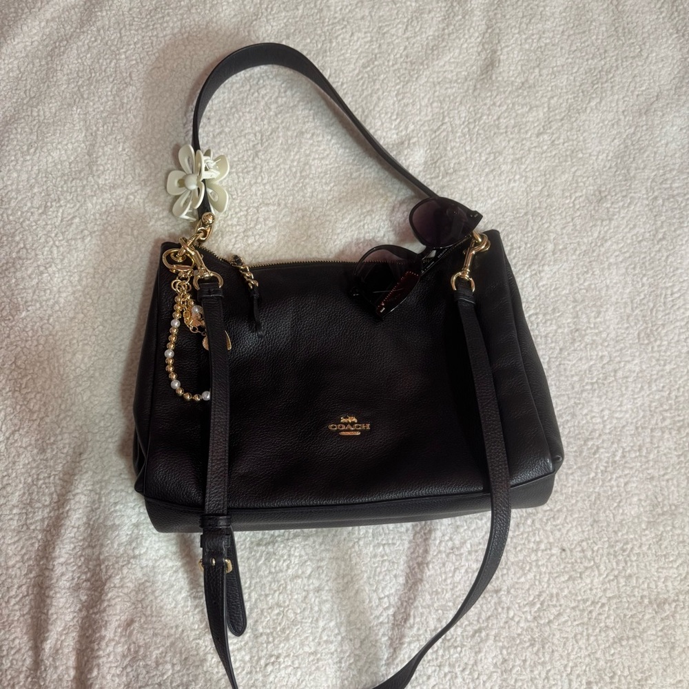 coach mia shoulder leather shoulder bag with gold hardware